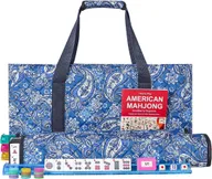 GUSTARIA American Mahjong Set with 166 white tiles and blue printed carrying bag